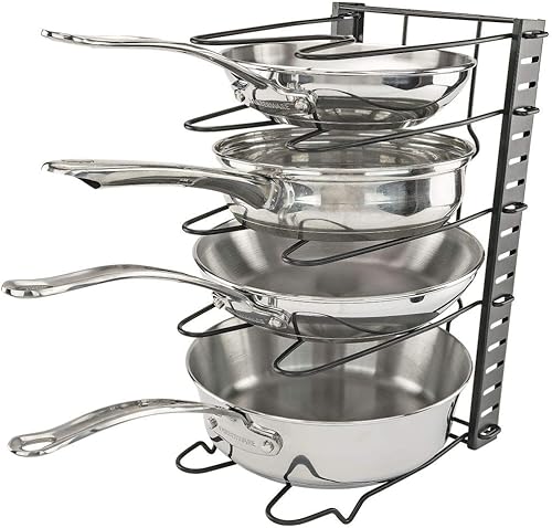 Southern Homewares Estante de almacenamiento de ollas y sartenes de metal, estante de exhibición vertical negro de utensilios de cocina