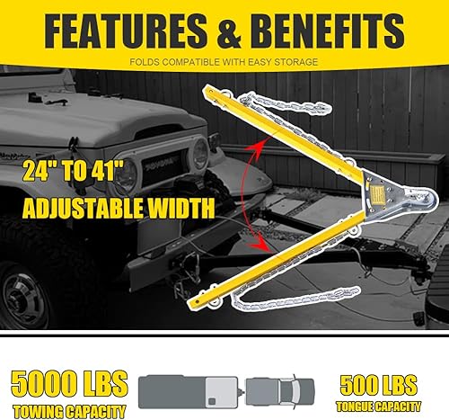 Miniatura 4 de Barra de remolque de 5,000 libras de capacidad, acoplador de 2 pulgadas, ancho de apertura de 41 pulgadas, soporte de parachoques con cadenas, RV,