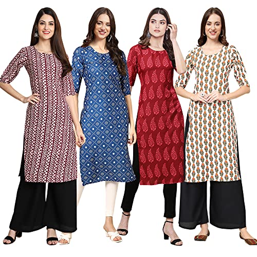 Image of Pinkmint Women's Crepe Digital Print Straight Kurta [Pack of 4] (CCV-334-338-339-335)
