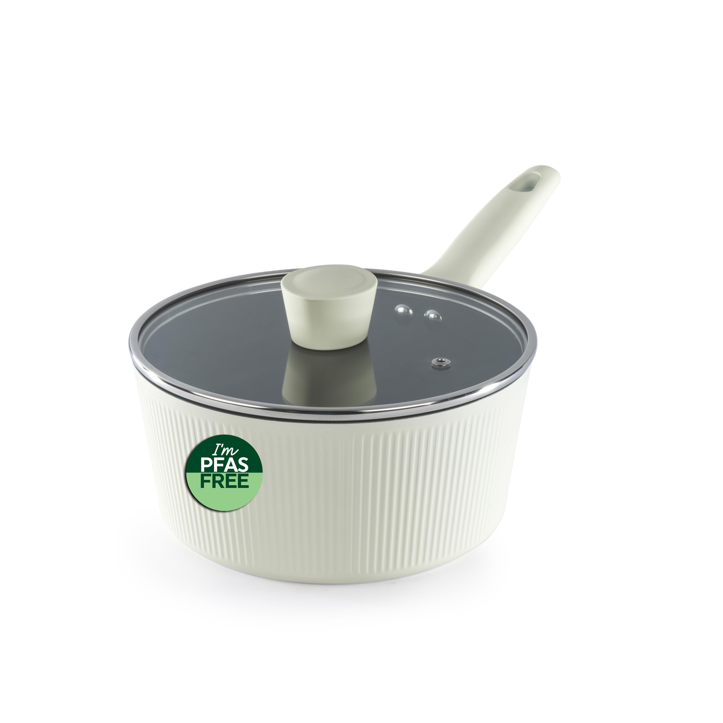 Russell Hobbs Côte Ceramic 20cm Saucepan - Forged Aluminium Body with PFAS-Free Non-Stick Coating, Soft-Touch Handle, Glass Lid, Induction Compatible