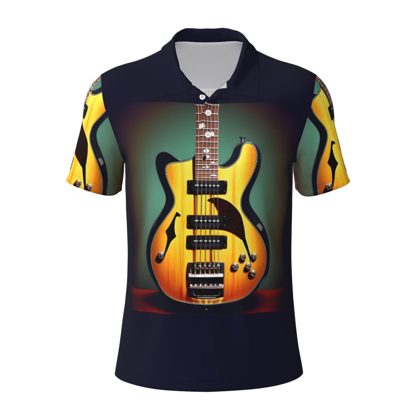 Jbjgkhlp Men's Black Guitar Bass Music Musical Instruts Print Versatile Polo Shirts Sports Activities Short Sleeve Gifts Everyday Wear Soft