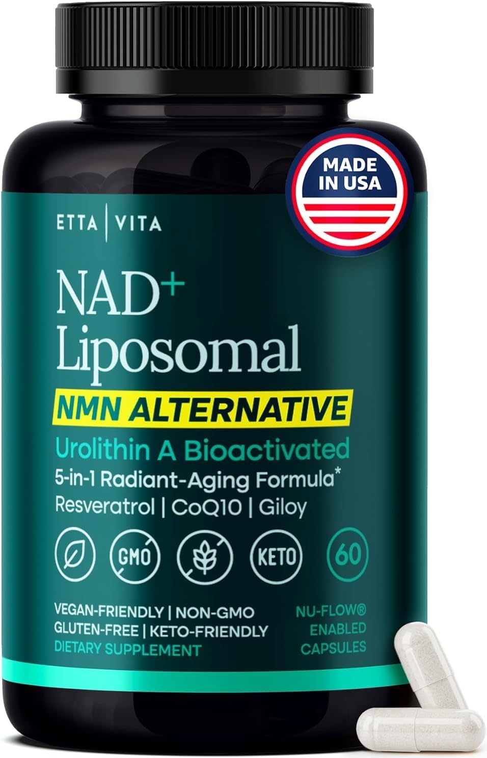 Liposomal NAD Supplement - Resveratrol Urolithin A CoQ10 Giloy Made Tested in USA NAD Supplement for Natural Energy