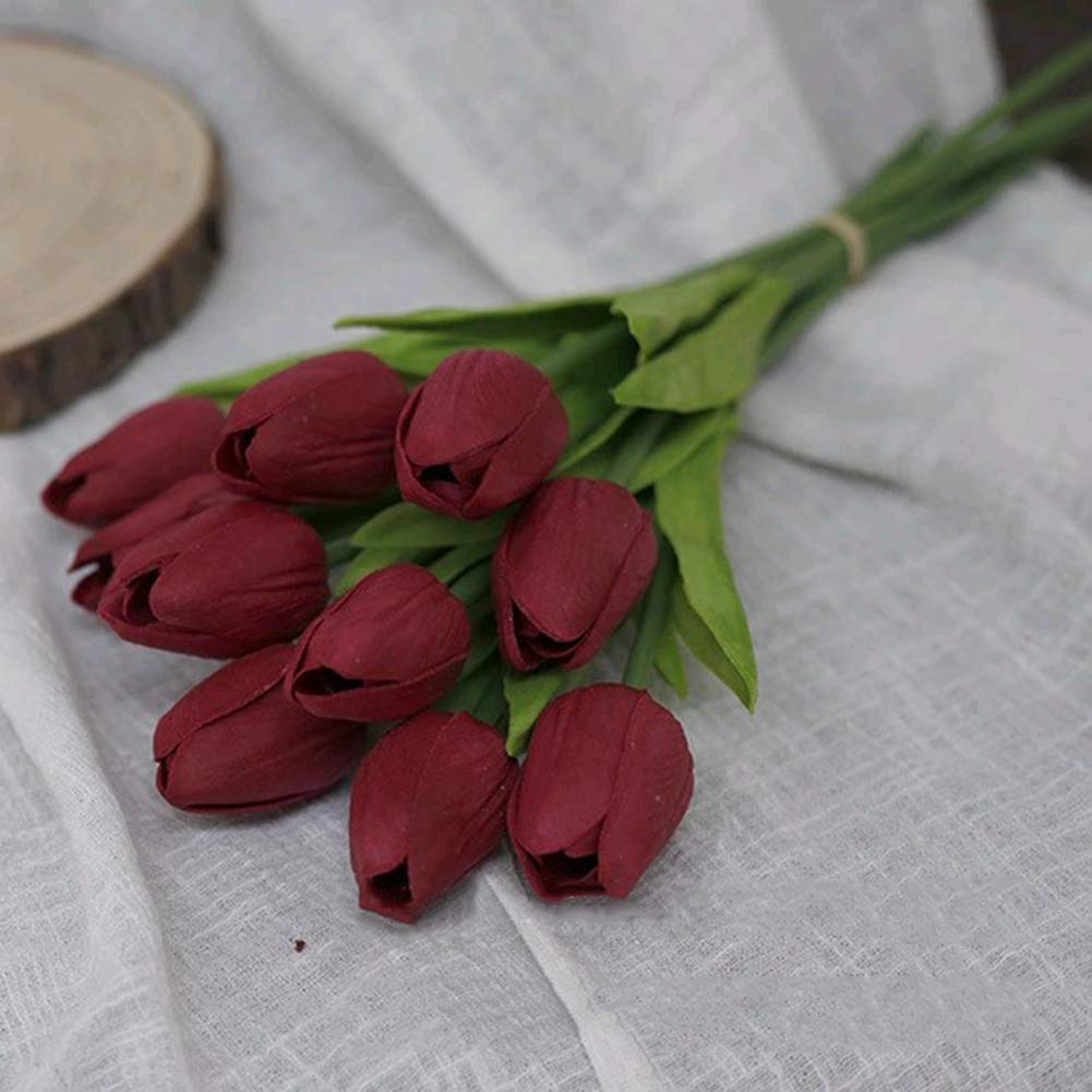 Tulipes artificielles rouge vin bouquet de fleurs pour maison et mariage