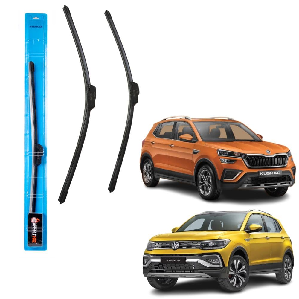 Frameless Wiper Blades | Scratch Proof, Water Repellent | 10 Free Washer Tablets (Skoda kushaq/Volkswagen taigun- Dr24 in - Pa18 in)