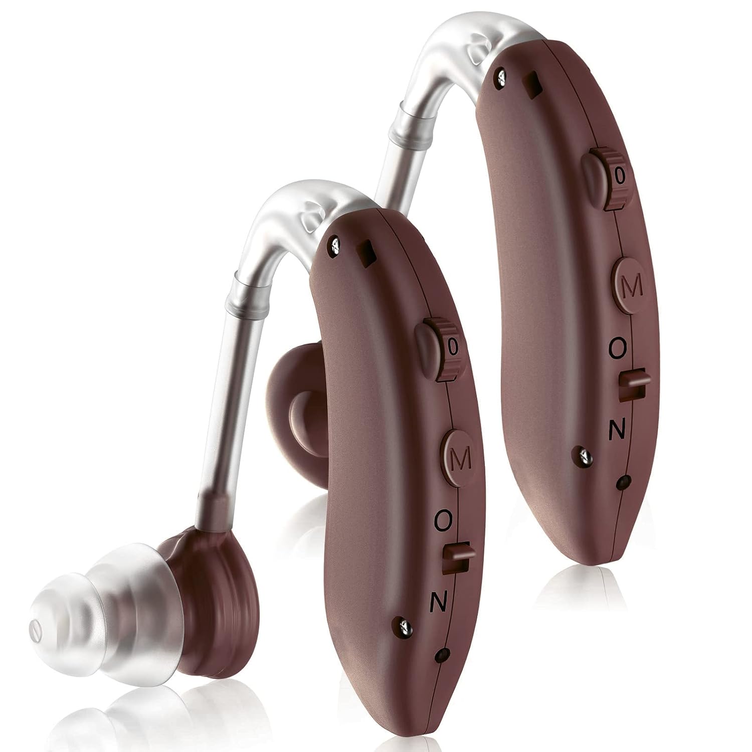 Hearing Aids, Enjoyee Hearing Aids for Seniors Invisible Rechargeable Hearing Amplifier with Noise Cancelling for Adults Hearing Loss, Digital Ear Hearing Assist Devices Volume Control Brown