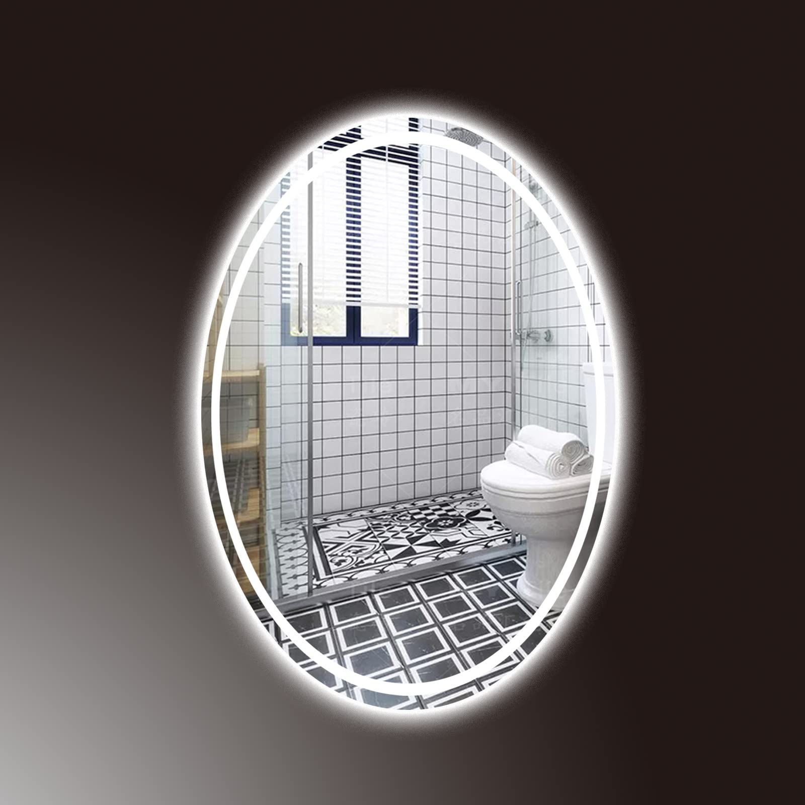 ZABBUS Makeup mirror with lights，oval mirrors for bathroom，led Anti-Fog wall mounted ，Tricolor Lights, Color Temperature Adjustable,Energy -saving. (Color : 3color+anti-fog, Size : 50 * 70)