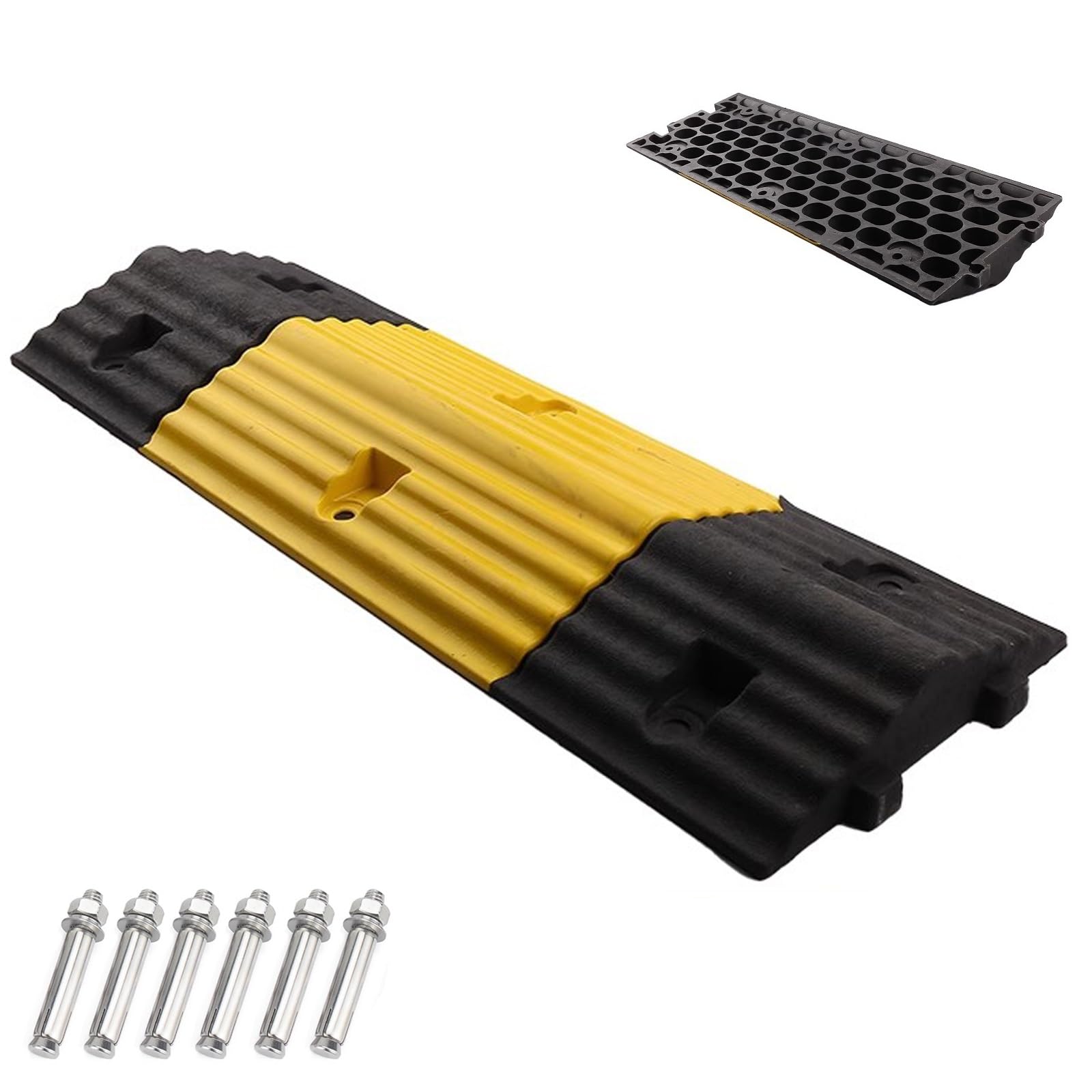 WXXZCE 80cm Reductor de Velocidad Vial, Reductor de Velocidad de Goma, Reductor Velocidad Coche, Altura 6cm, Se Pueden Empalmar, Carga Máxima 40t, para Garajes, Caminos de Grava, Asfalto y Hormigón