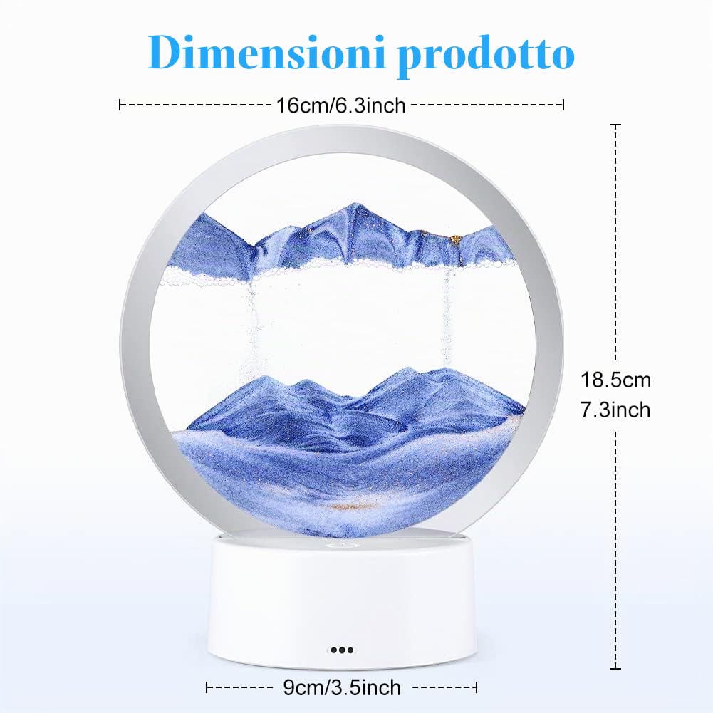 Joycabin Immagine artistica 3D con sabbia mobile, lampada da scrivania con pittura a sabbia fluente, luci a clessidra rotanti a 360° con telecomando, luce notturna rotonda in vetro per casa ufficio