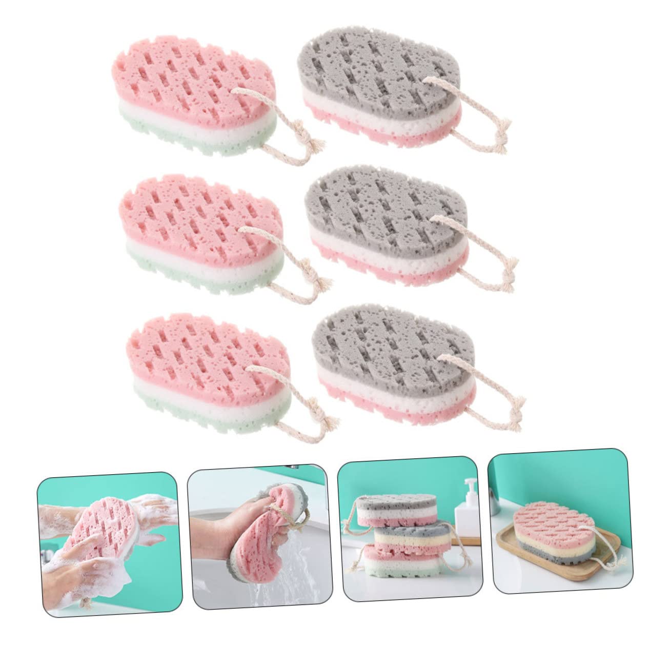 minkissy 4 Set Di Spugne Per Doccia Luffa Scrub Esfoliante Spazzola Per Il Corpo Massaggio Delicato Articoli Per Il Bagno 6 Pezzi*4