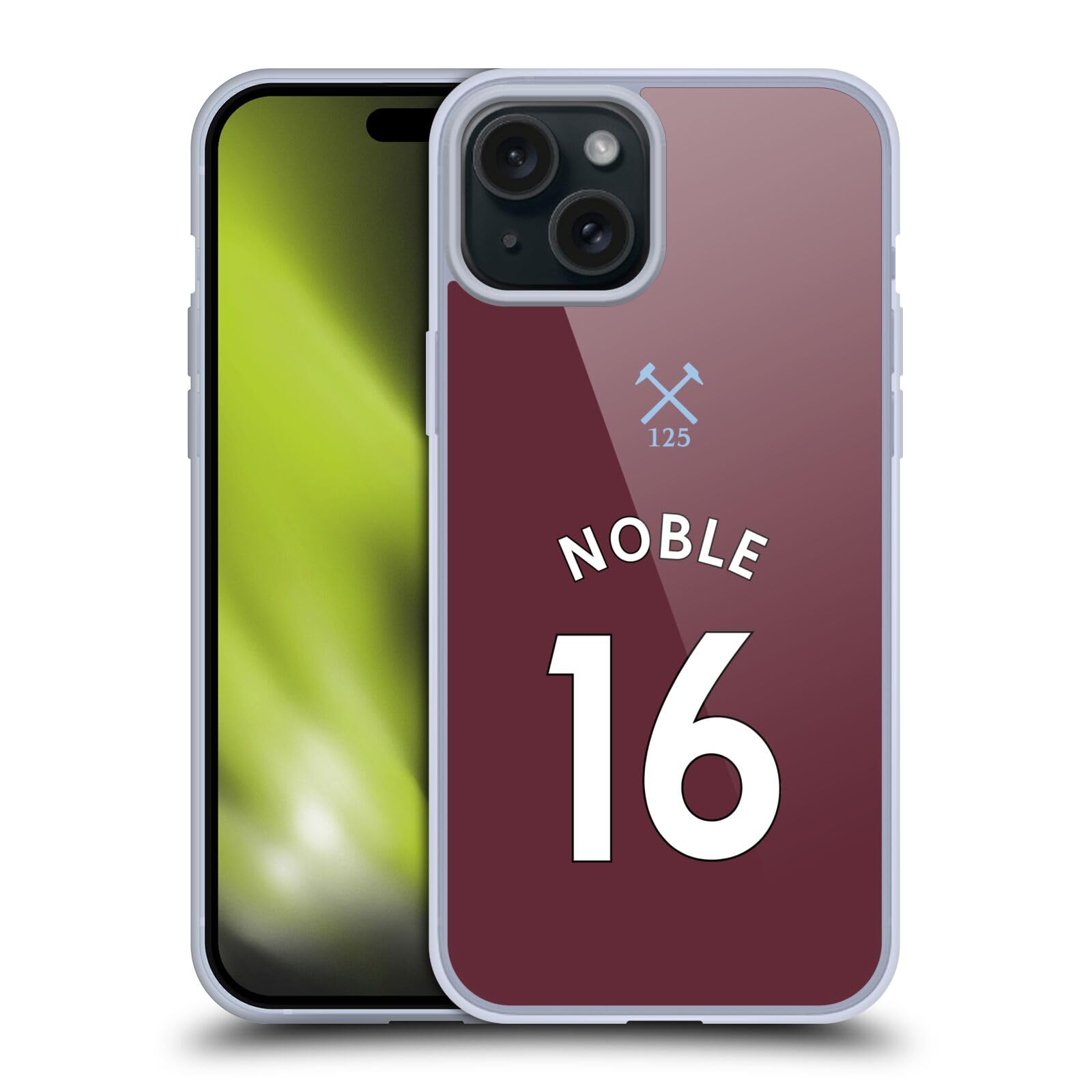 Funda iPhone 15 Plus West Ham United Mark Noble carcasa de gel suave con dorsal 7
