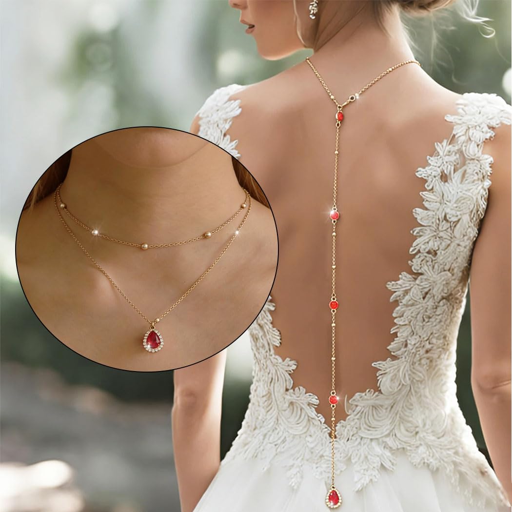 Bounzhi Gold Sexy Rhinestone Back Necklace Crystal Dropback Body Chain Y Long Chain Wedding Body Jewelry for Women and Brides - Image 6