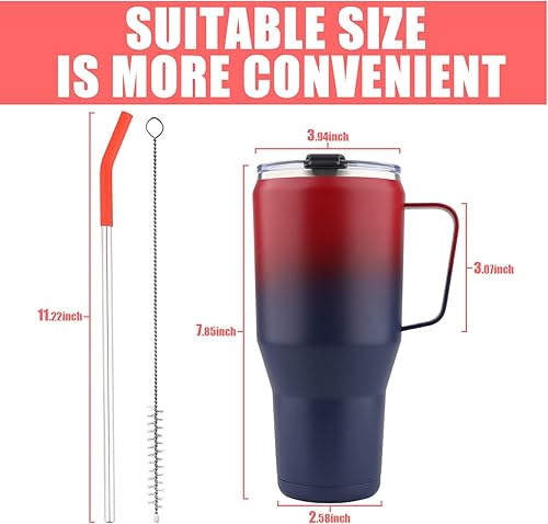 Miniatura 3 de Vaso de 30 onzas con tapa de asa y popote, vasos delgados aislados al vacío de doble pared de acero inoxidable, taza de viaje al vacío, regalo para
