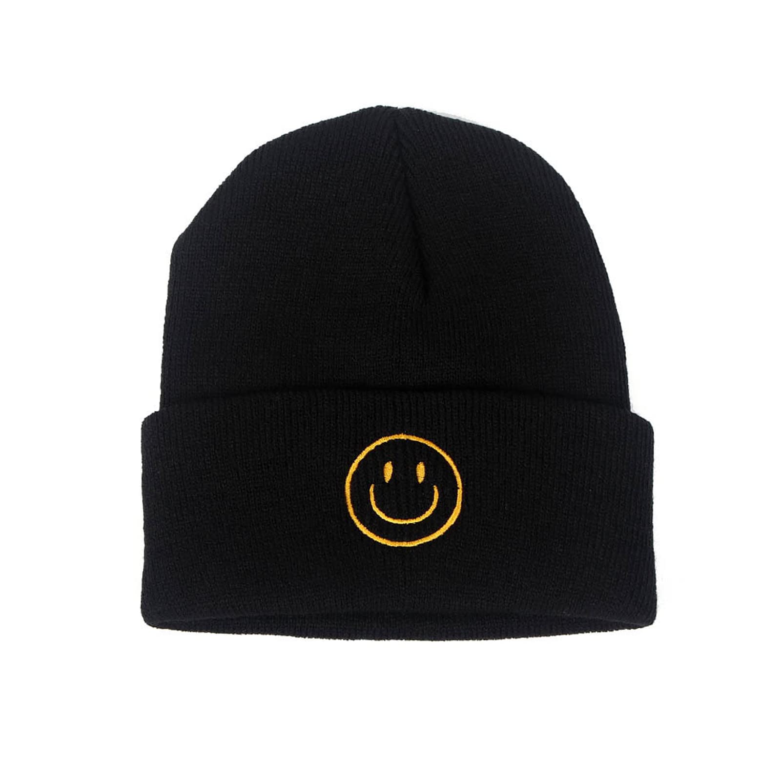 AJGBeanie Hats for Men,Unisex Smile Face Embroidered Acrylic Soft Warm Winter Cuffed Knit Hats for Women