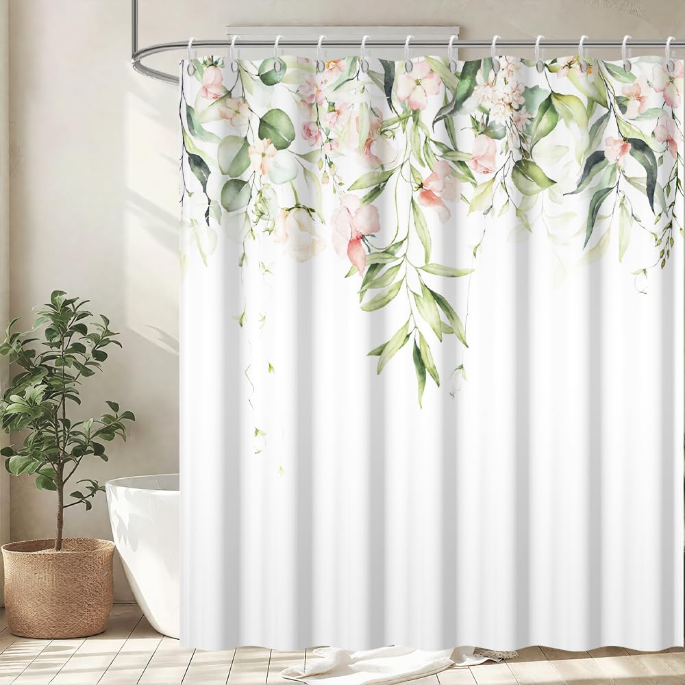 Cortina de Ducha de Hoja Eucalipto, Cortinas de Ducha Verde Oro Abstracto Planta Cortinas de Baño Antimoho Impermeable Lavable Tejido de Poliéster Cortina Ducha con 12 Ganchos 120x200cm — view 18