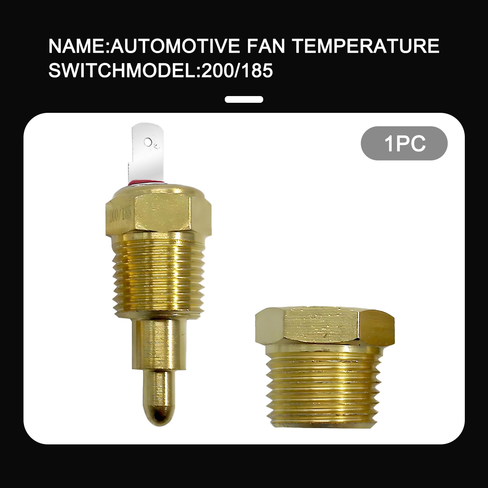 Car Cooling Fan Temperature Switch - Adjustable 185°F To 200°F, NPT 3/8 Thread, Universal For Truck/SUV/Car Engine (Gold)