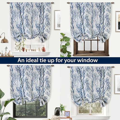 Driftaway 810063214470 Tree Branch Linen Blend Blackout Tie Up Curtain For Kitchen Abstract Botanical Thermal Insulated Linen Curtains Tie Up Shade thumb #1