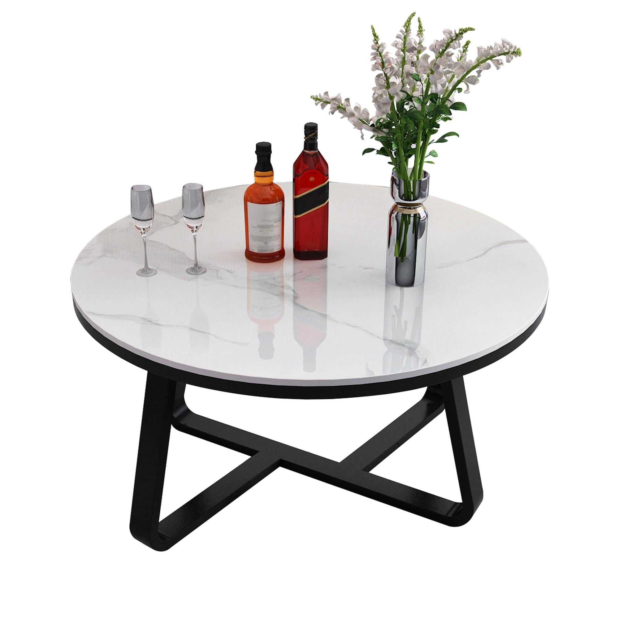 IPSU Couchtisch Runder Beistelltisch mit Stabilem Metallrahmen Moderne Marmortisch für Wohnzimmer