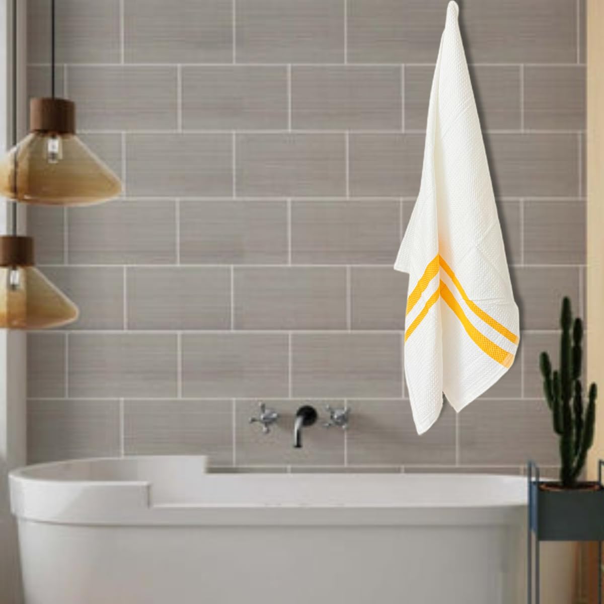 COTFLEX Bath Towel Brillent White Waffle, 100% Pure Cotton, Pack of 1 (Sunshine Yellow)