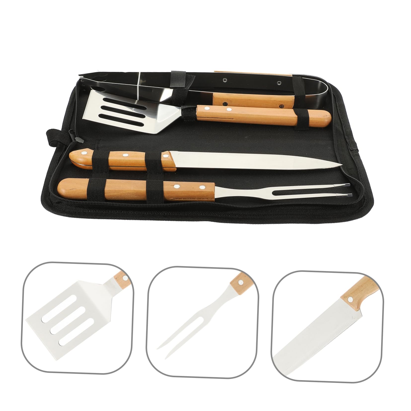 Toyvian Ensemble Ustensiles Cuisine de Camping en Acier Inoxydable 4 Pièces Poignée Antidérapante, Pratique et Portable pour Barbecue Extérieur et Camping