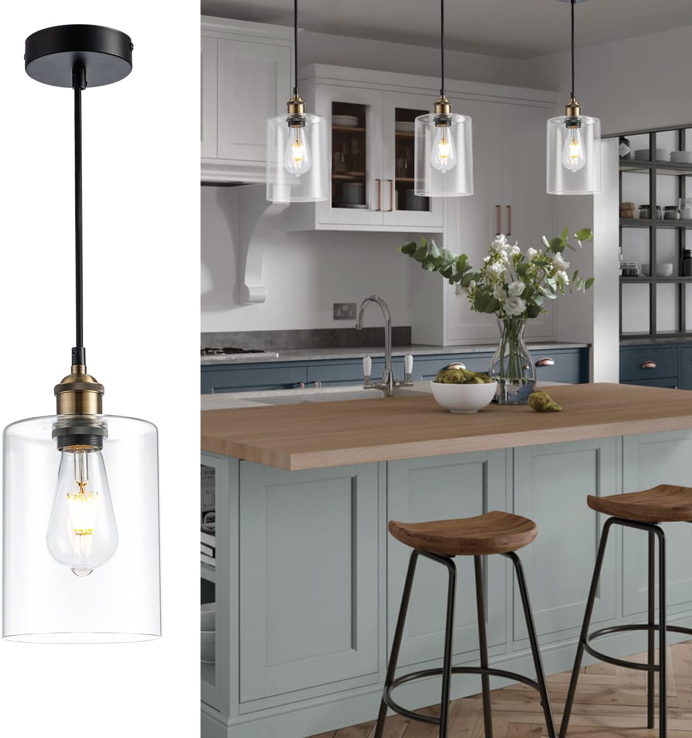 Glass Pendant Light Fixture Classic Shade Modern Lamp for Ceiling