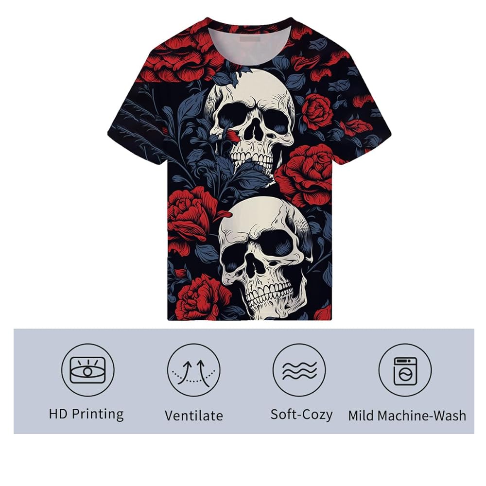 Amazon.com: Girren Men's Novelty Rose Flower Skull T-Shirts
