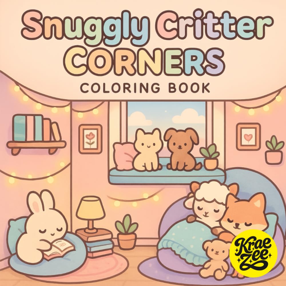 Snuggly Critter Corner: Cute Animal Cozy Corner Coloring Book for Adults and Teens to Relax Unwind and Calm Anxious Minds