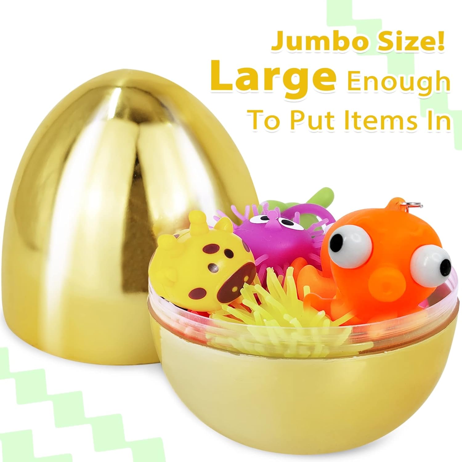 12 Pack 6" Large Golden Metallic Easter Eggs Bulk for Filling Specific Treats Plastic Fillable Jumbo Surprise Eggs Hunt Easter Basket Stuffers Filler Toys Gifts for Kids Boys Girls Easter Party Favor
