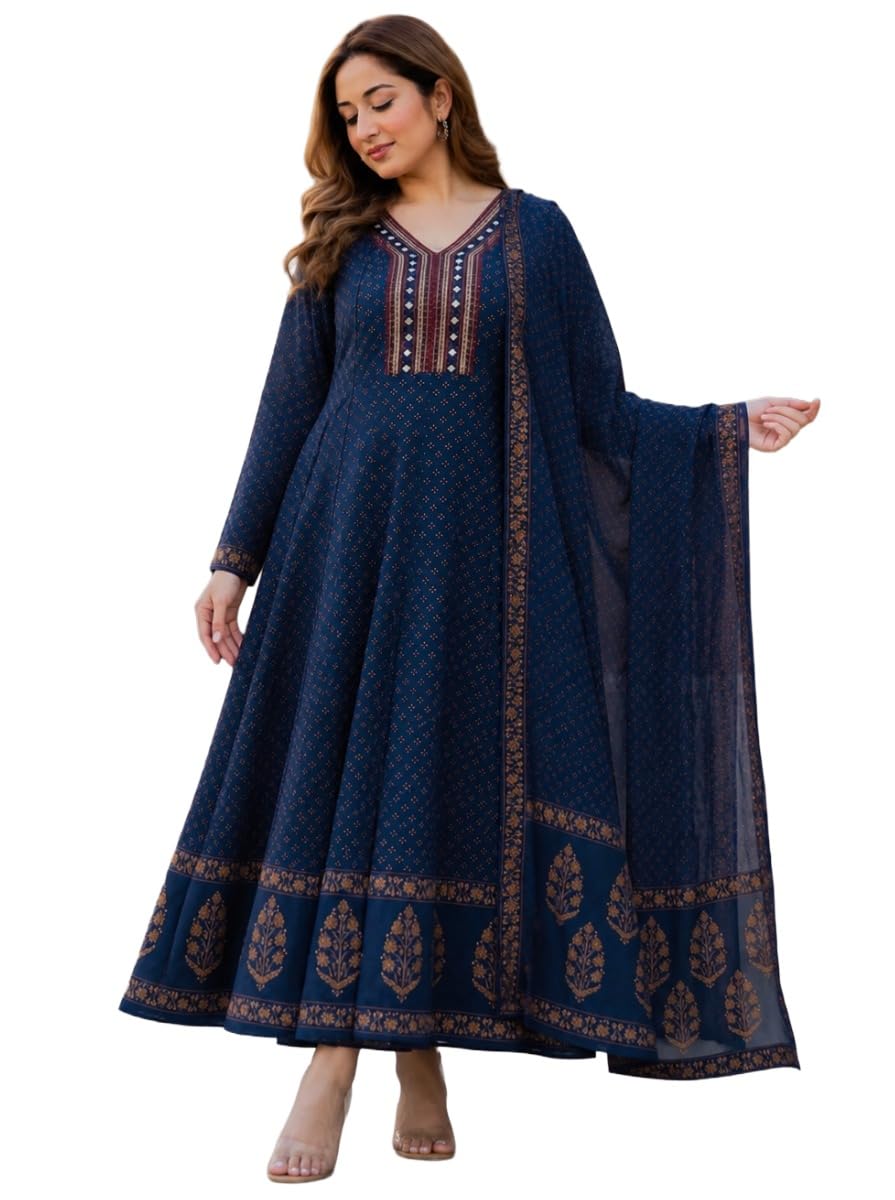 anni designer Kurta Set for Women Viscose Printed | Kurta Pant Dupatta Set for Woman | A-Line 3 Piece Outfit V Neck 3/4 Sleeve Stylish Ethnic Dress Womens Clothing-picture-37