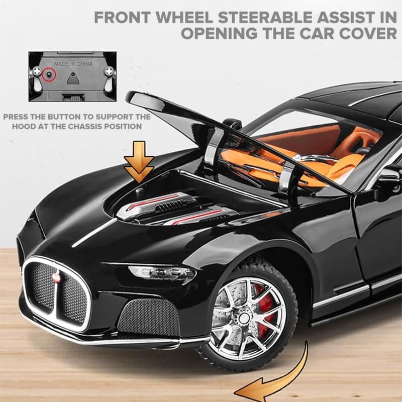 Image of Kids Model 1:24 Bugatti Atlantic Die Cast Metal Car Pull Back Action Opening Doors with Realistic Engine Sound Lights Toy Car Gift for Boys - Multi
