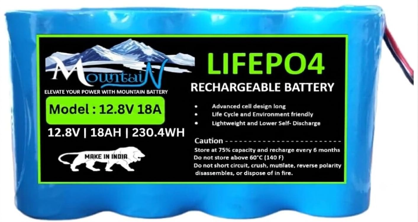 Mountain 12.8V 18Ah LiFePO4 Rechargeable Lithium Iron Phosphate Battery Pack (230.4Wh) | Built-in BMS | Heavy Duty Battery for Agricultural Sprayers, Solar Systems, UPS & EV-image-15