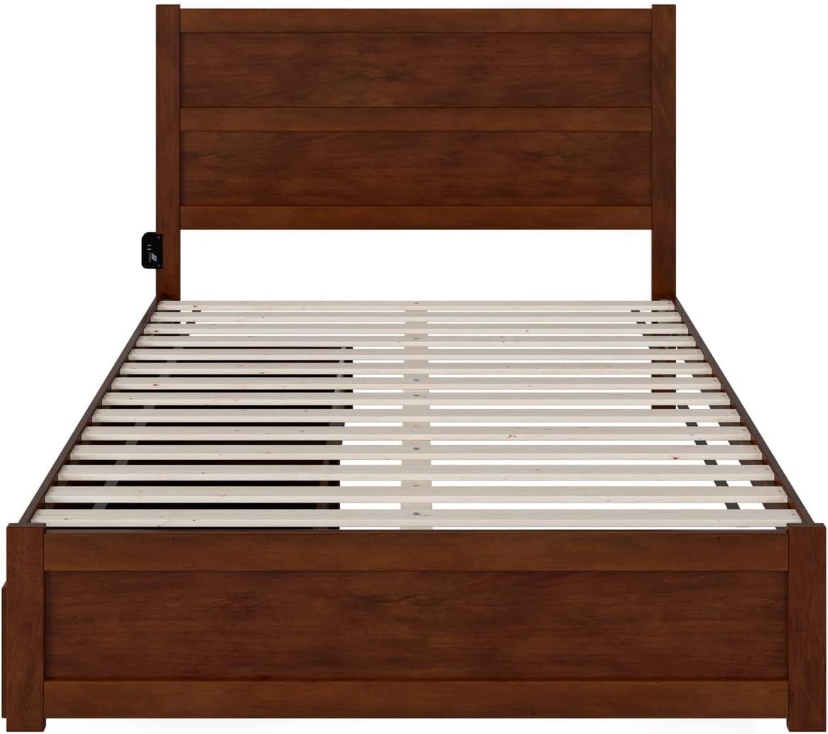 Walnut Wood Queen Platform Bed with Storage Drawers