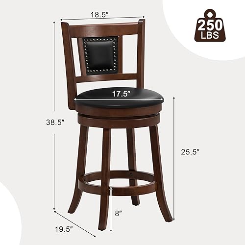 Miniatura 3 de GOFLAME Juego de 4 taburetes de bar tapizados de 25.5 pulgadas, taburetes de bar giratorios de altura de mostrador con respaldo curvado y