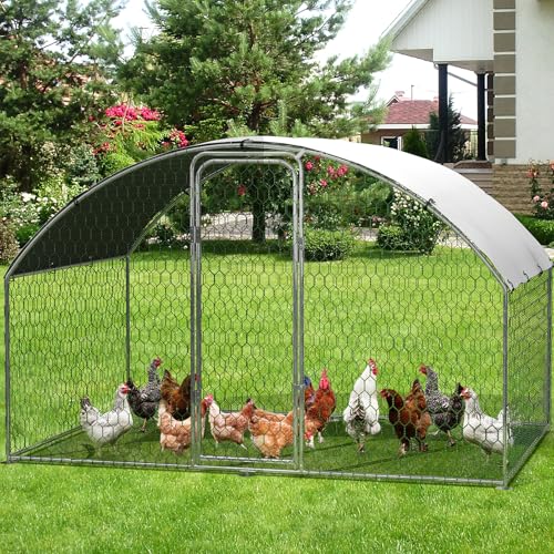 Garvee Metal Chicken Run, 9.8 x 6.5 x 6.5 Ft Metal Chicken Coop for Yard with Waterproof and Anti-Ultraviolet Cover, Dome Roof Walk in Chicken House,