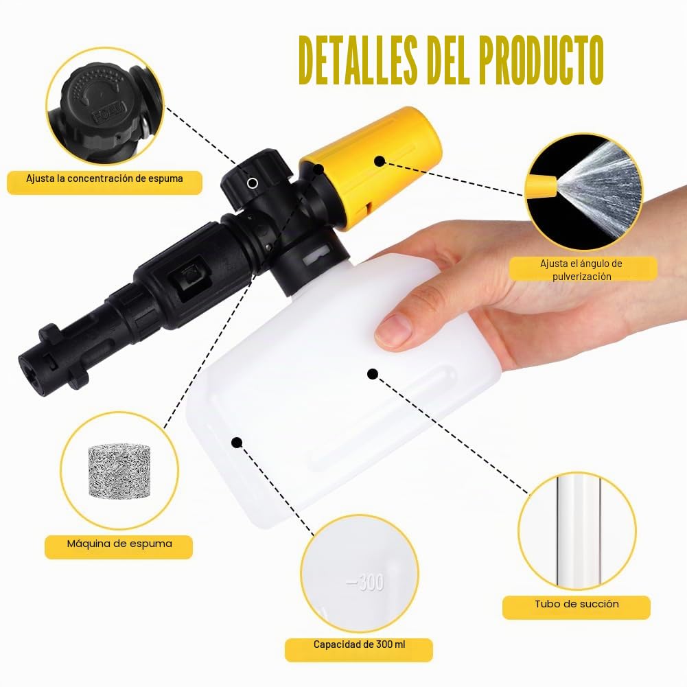 HOTUT Lanza de Espuma para Kärcher K2 K3 K4 K5 K6 K7, 400ml Cañón de Espuma de Nieve, Ajustable Lanza de Jabonadura Dispensador Accesorio, Accesorio de Lavado de Coche Compatible para Kärcher Serie K