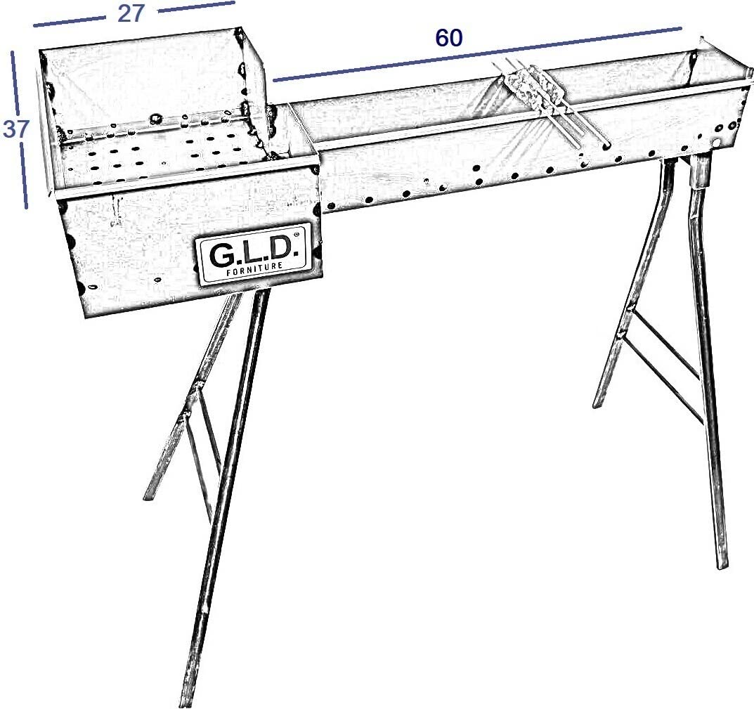 Fornacella canaletta barbecue per arrosticini 60 cm in ferro con testa 27x37 cm piedi staccabili originale Abruzzese prodotto artigianale