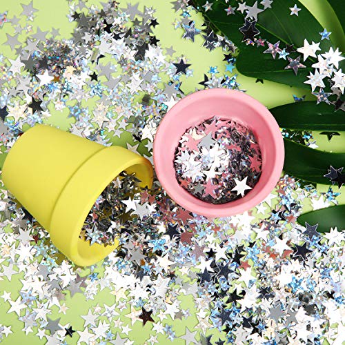 Image of Hestya Star Confetti Glitter Table Confetti Metallic Foil Stars for Christmas Party Wedding Festival Decorations(Silver Set,10mm and 6mm,60g)