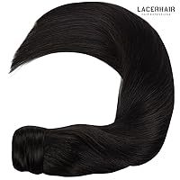 Vista 8 de Lacer Extensión de cabello humano grueso y natural #1B, color negro natural #1B, cola de caballo para mujeres negras, 2.82 oz/juego, 16 pulgadas