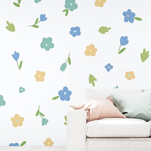 Calcomanías de pared de flores, calcomanías de pared florales bohemias, decoración de guardería de bebé, arte de pared para habitación de niños,