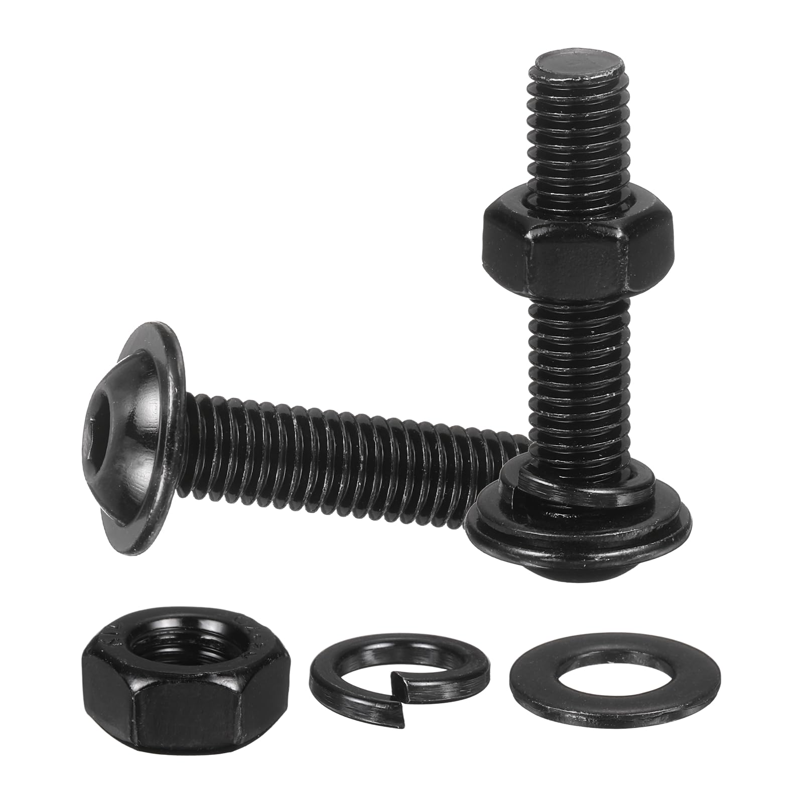 M METERXITY 10 Set M8 x 40mm Flanged Button Head Socket Cap Screws, Black 304 Stainless Steel 18-8 Hex Socket Head Screws Bolts, Nuts, Flat & Lock Washers for DIY, Furniture, Automotive
