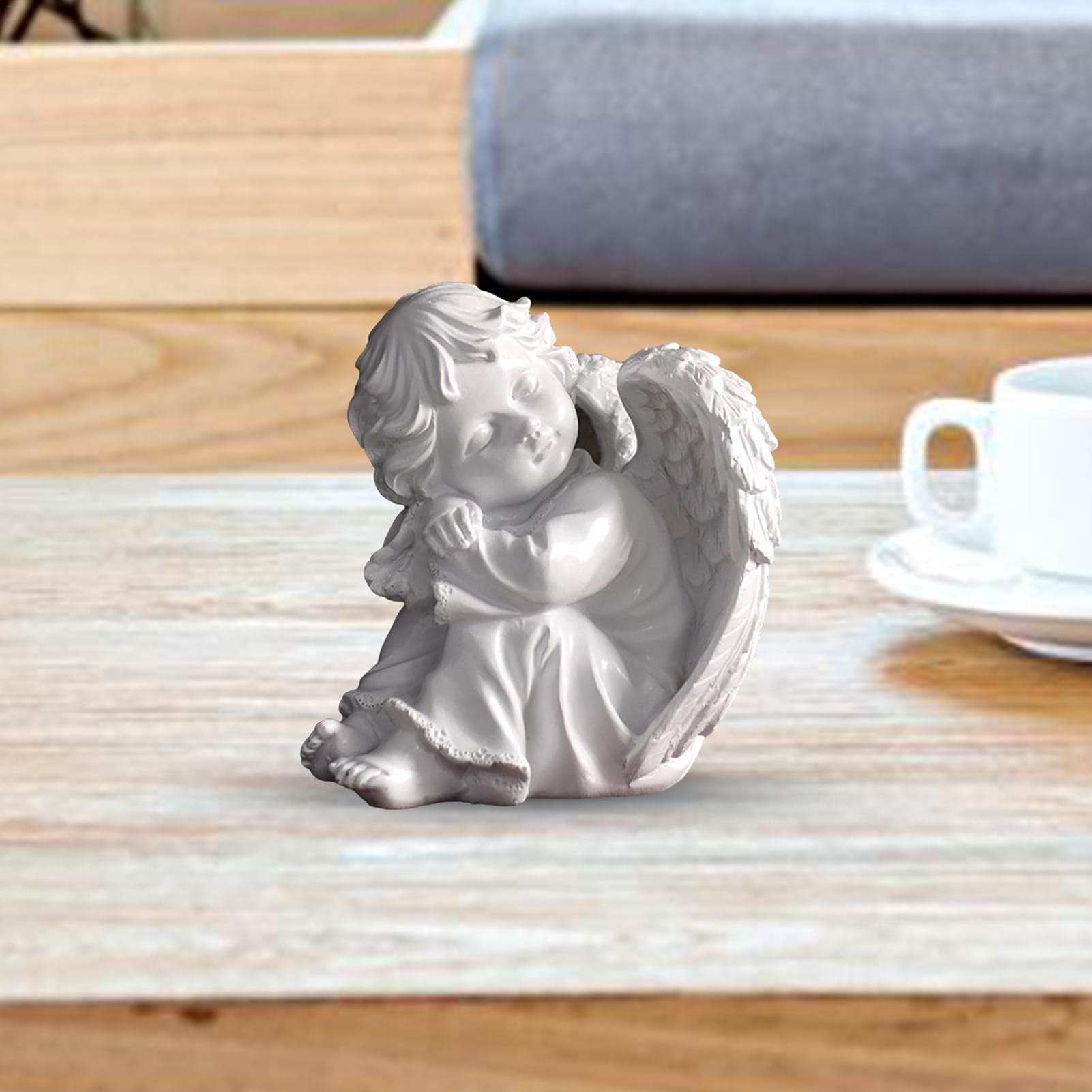 Statua Angelo Cherubino Che Legge Un Libro - Scultura In Resina Bianca 10 Cm Per Interni/Esterni, Decorazione Giardino, Ricordo - 3
