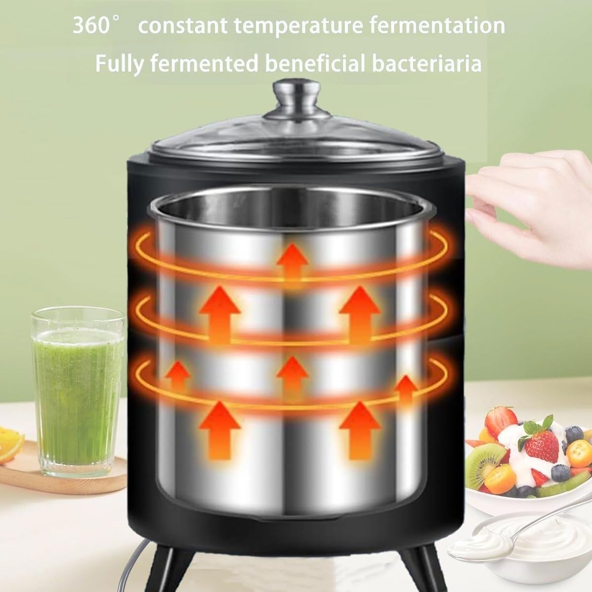 Inteligentna maszyna do jogurtu o stałej temperaturze, automatyczna maszyna do fermentacji jogurtu 400 W, z regulacją czasu i temperatury, do octu owocowego, jogurtu, natto, wina ryżowego, 8 l
