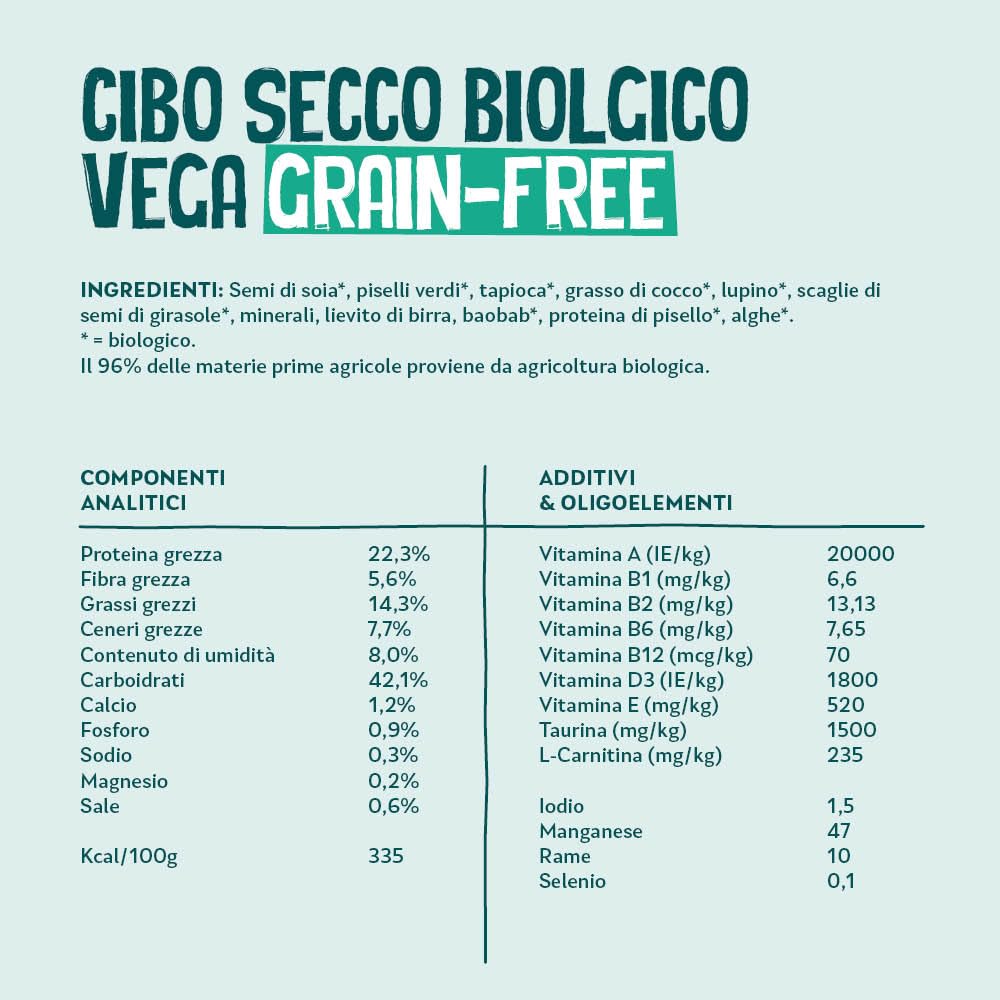 Yarrah Vega Grain-Free | Cibo secco vegetariano | Deliziose crocchette vegetariane senza cereali con soia, piselli, lupino bianco, baobab e alghe biologici per cani adulti | 10kg
