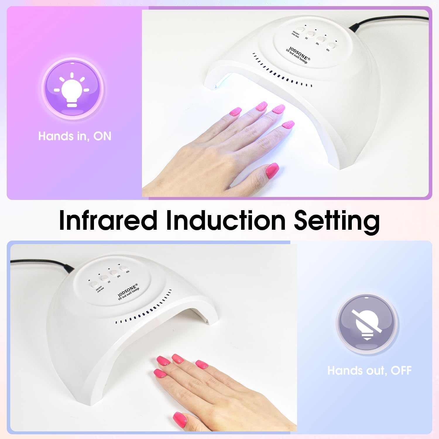 JODSONE Lampada UV LED per unghie con 30 perline luminose per smalto gel, sensore automatico 3 timer luce per unghie in gel