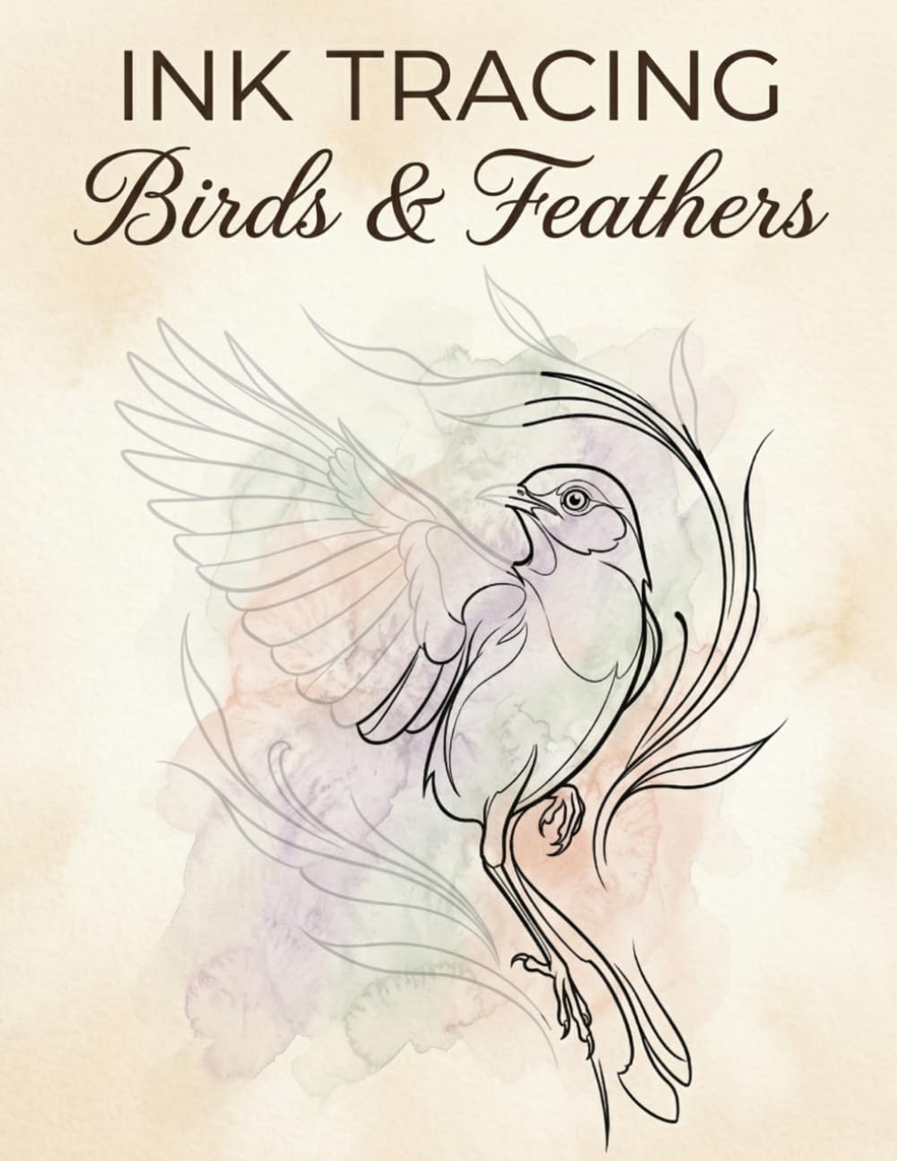 Ink Tracing Art Book: Birds & Feathers: A Mindful Reverse Coloring Experience | Draw and Fill with One Black Pen | Clear Grey Guides & Muted Watercolor Wash (Haven & Ink Collection)