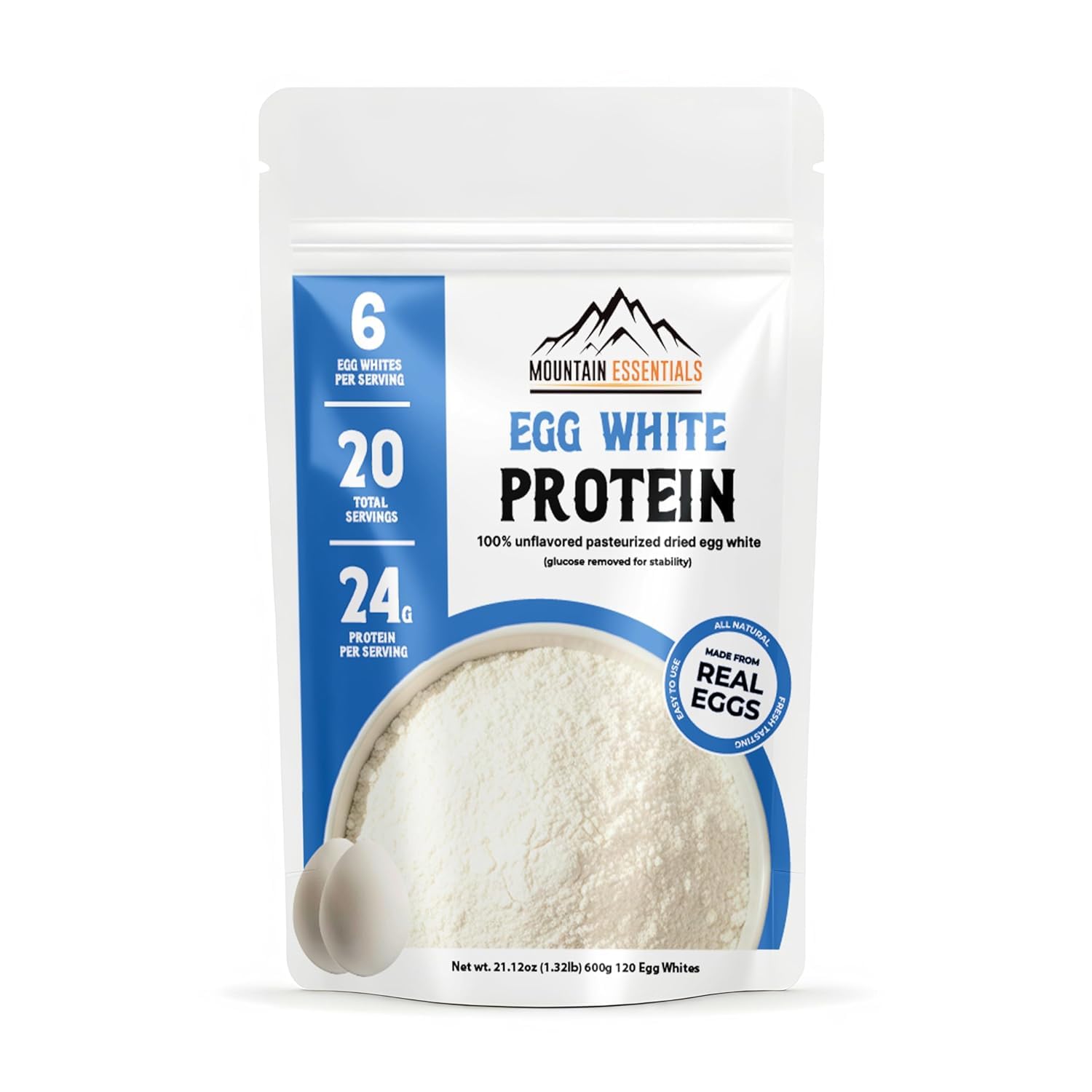 Egg White Protein Crystal Powder- 24g Protein- Single Ingredient-Unflavored 100% Pure Pasteurized Dried Egg Whites- Great for Shakes, Smoothies & Baking- Gluten Free, 21.12oz(20 Servings), Made in USA