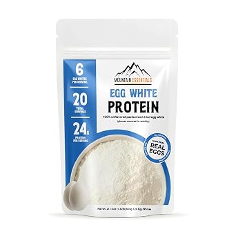 Egg White Protein Crystal Powder- 24g Protein- Single Ingredient-Unflavored 100% Pure Pasteurized Dried Egg Whites- Great for Shakes, Smoothies & Baking- Gluten Free, 21.12oz20 Servings, Made in USA
