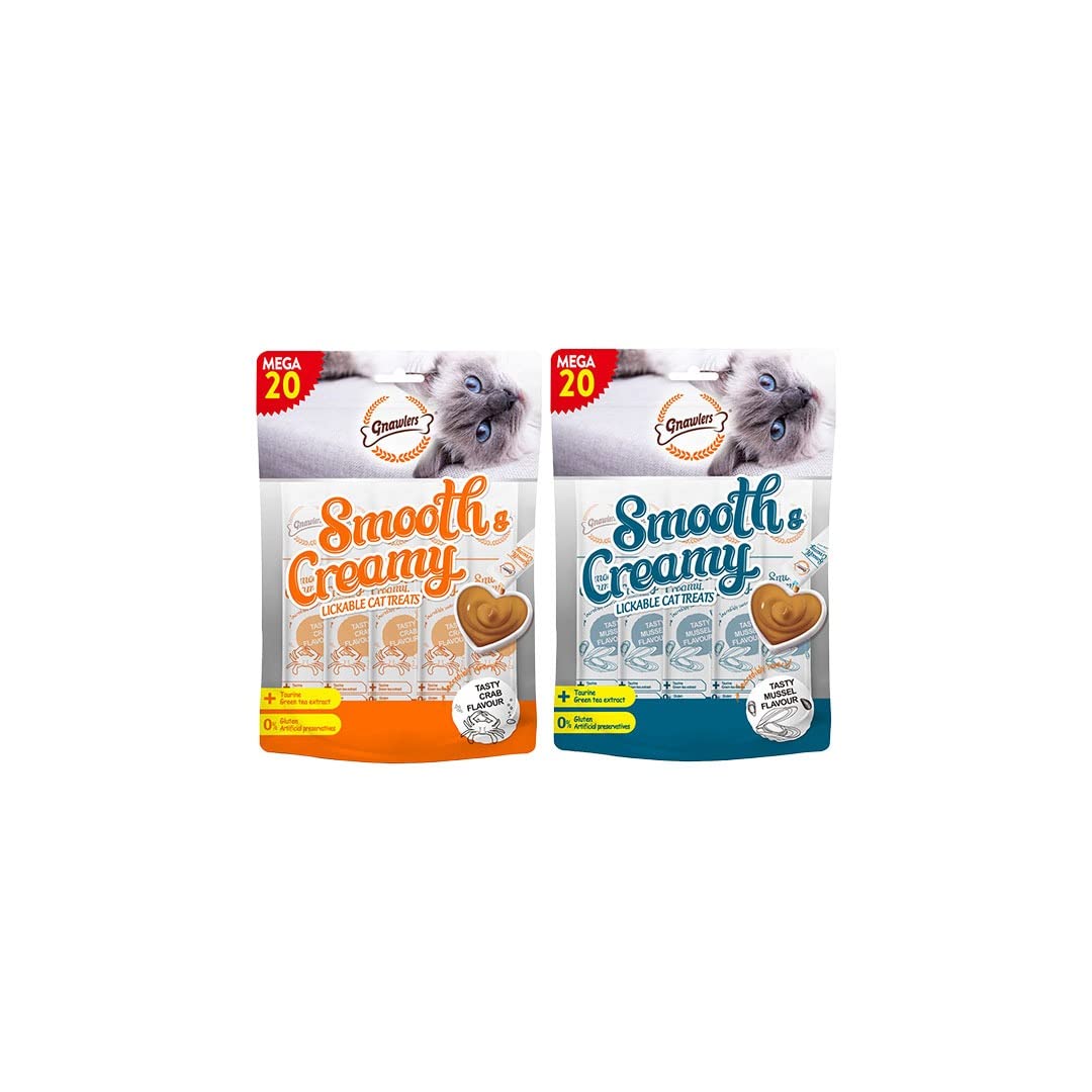 Gnawlers Lickable Wet Creamy Cat Treats with Tasty 1 Crab & 1 Mussel Flavour for Adult & Senior Cats, Healthy Cat Treat (Pack of 2x300g). Newly launched Exclusively Sold by DogsNCats (B0C5JJNKW2) Amazon Price History, Amazon Price Tracker