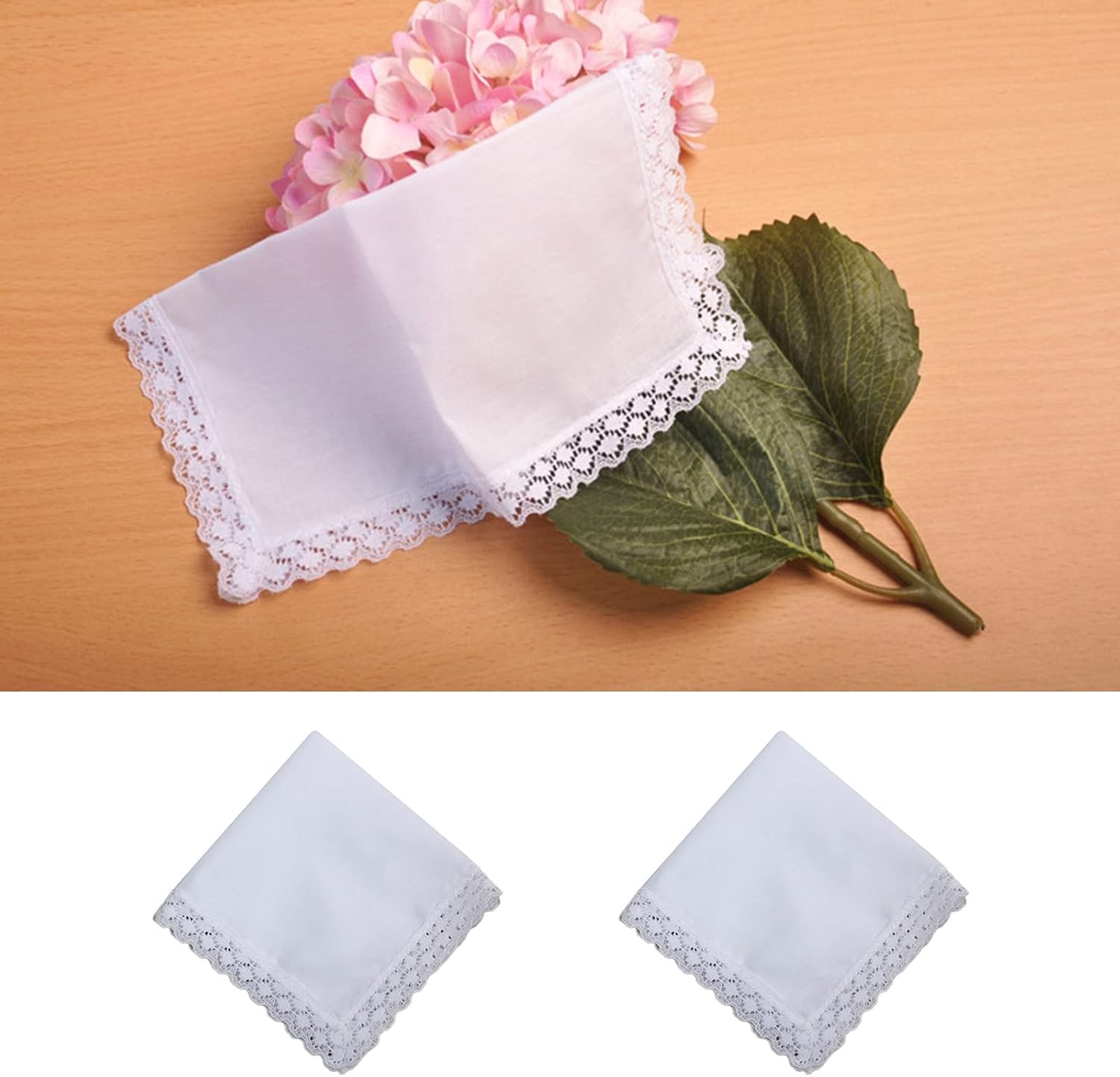 NUEAYMS White Hankie Women Handkerchiefs Cotton Lace Trim Super Soft Washable Hanky Chest Towel Pocket Lace Trim Handkerchiefs for Men Wedding