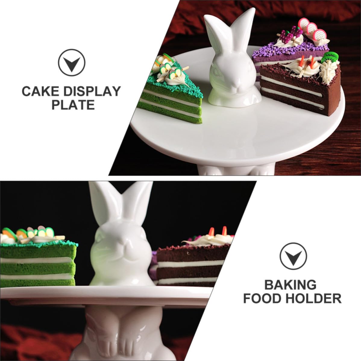 HEALLILY Plato Base Estable de Cerámica Forma de Conejo Blanco para Servir Postres y Cupcakes Adecuado para Navidad y Cumpleaños
