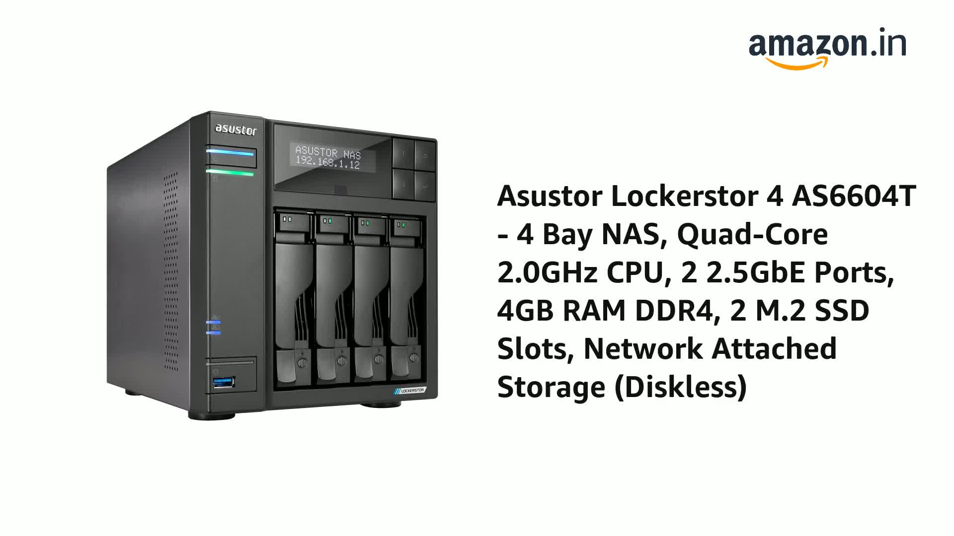 Asustor Lockerstor 4 AS6604T - 4 Bay NAS, Quad-Core 2.0GHz